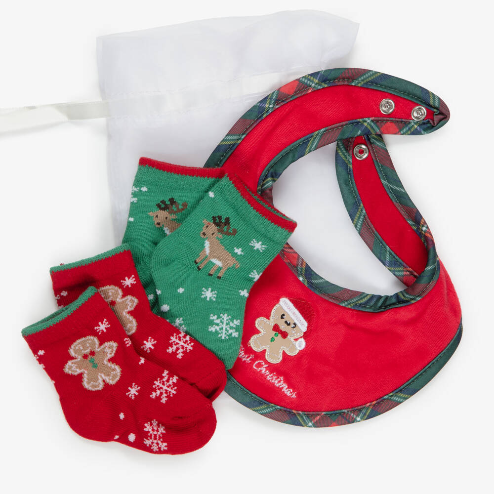 iDO-Baby Red & Green Christmas Socks & Bib Set | Childrensalon