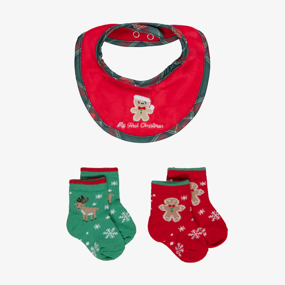 iDO-Baby Red & Green Christmas Socks & Bib Set | Childrensalon