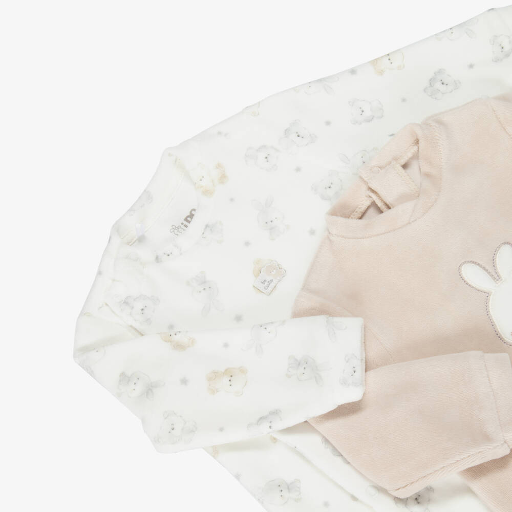 iDO-Beige & Ivory Velour Bunny Rabbit Babygrows (2 Pack) | Childrensalon