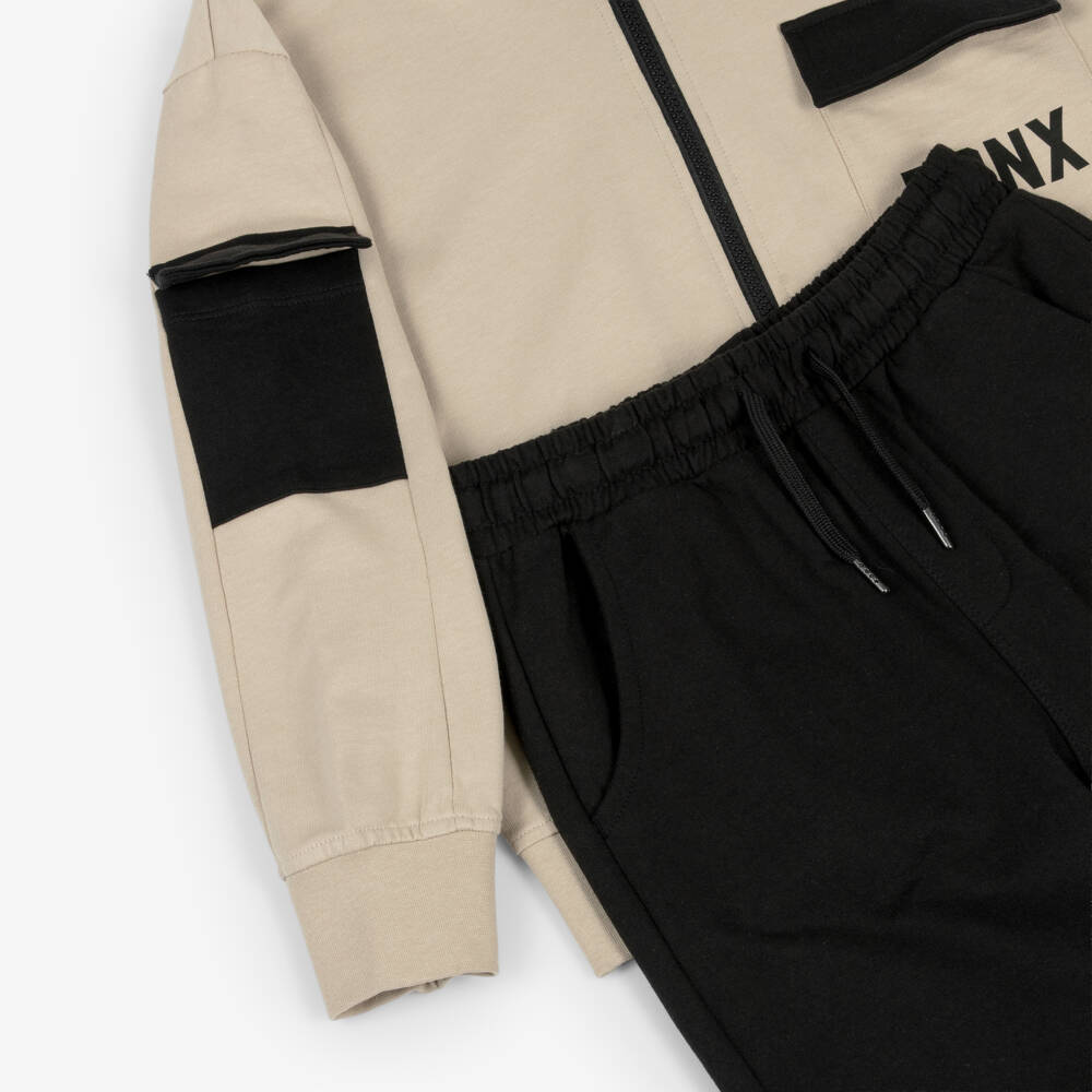 iDO-Boys Beige & Black Graphic Cotton Tracksuit | Childrensalon