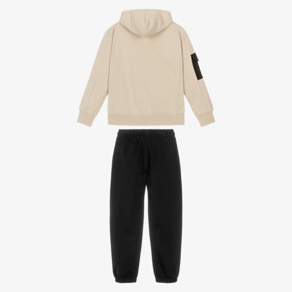 iDO-Boys Beige & Black Graphic Cotton Tracksuit | Childrensalon