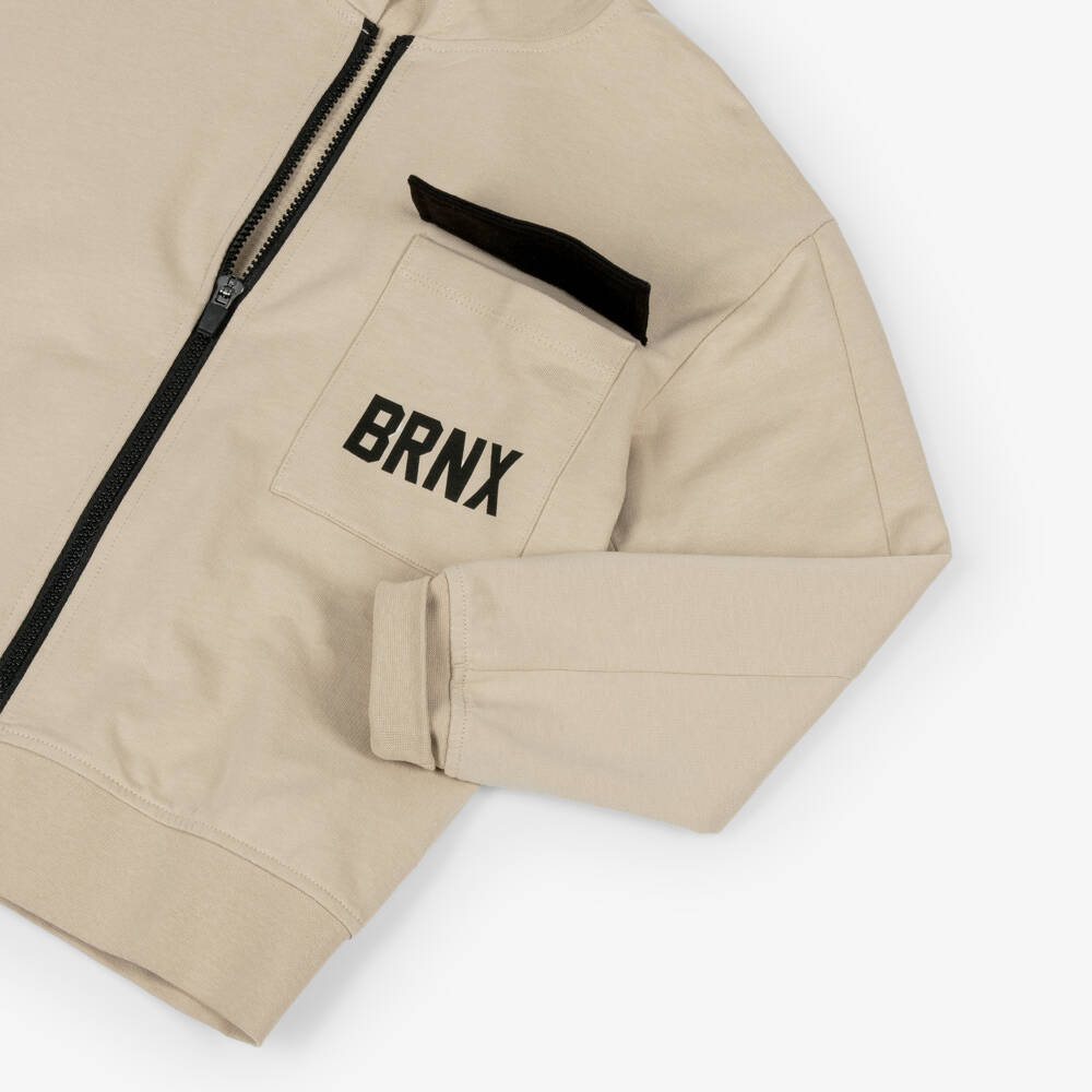 iDO-Boys Beige & Black Graphic Cotton Tracksuit | Childrensalon