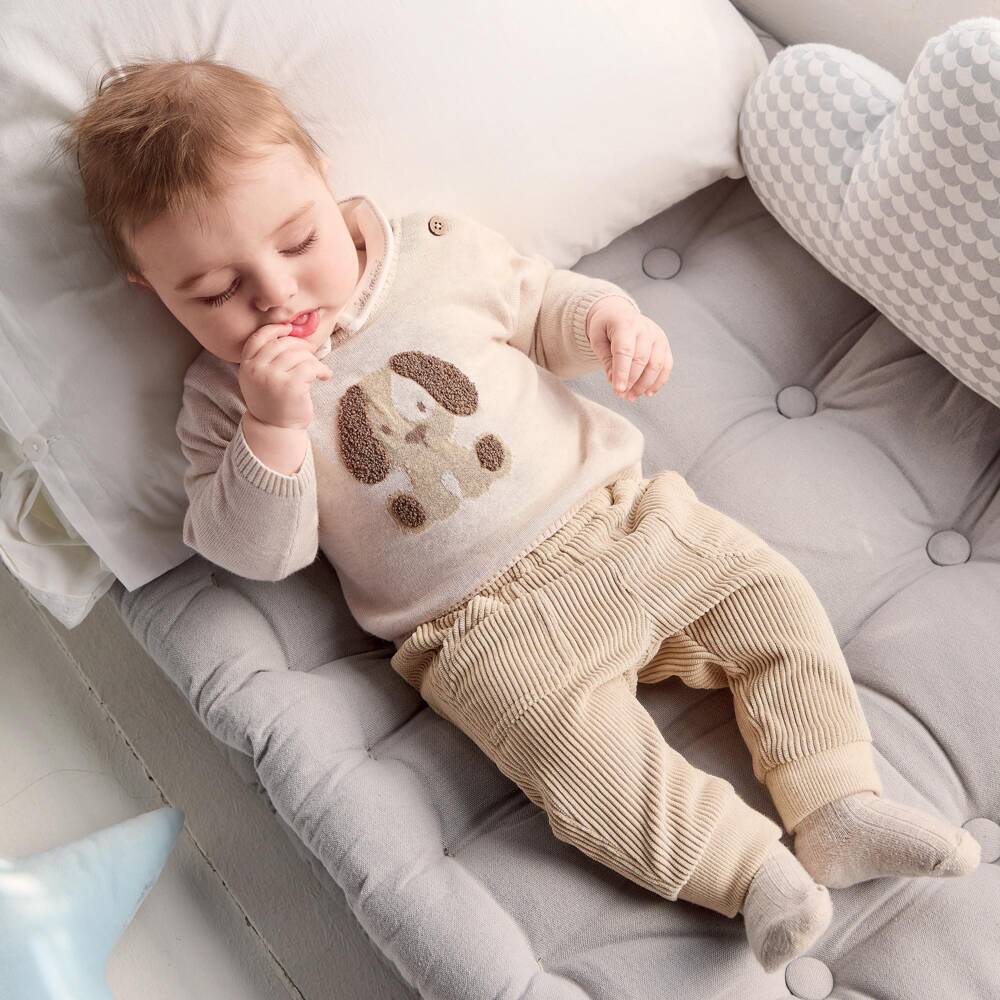 iDO-Boys Beige Corduroy Cuffed Trousers | Childrensalon