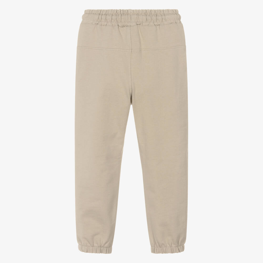 iDO-Boys Beige Cotton Joggers with Varsity Style Motif | Childrensalon