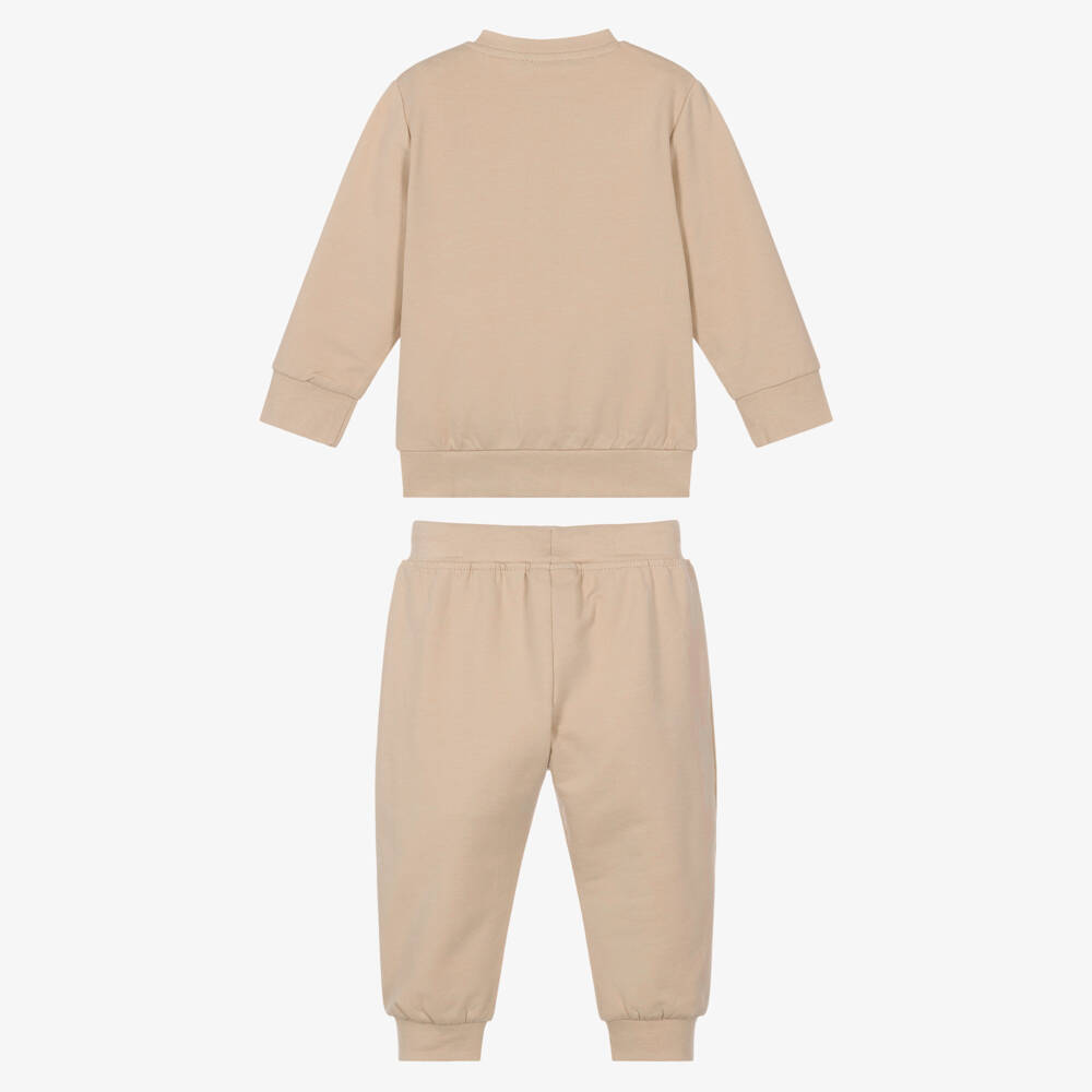 iDO-Boys Beige Cotton Tracksuit with Teddy Bear Prints | Childrensalon