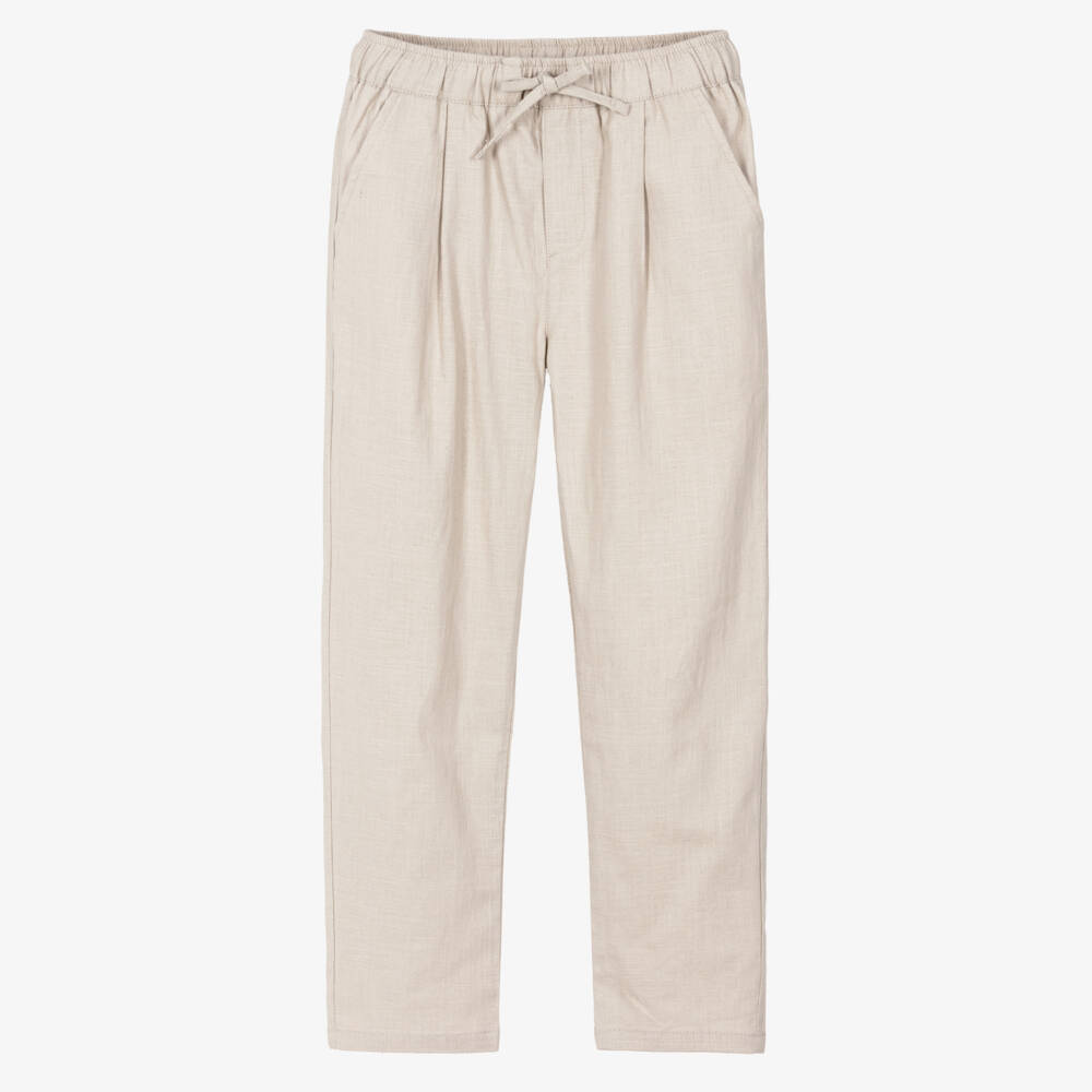 iDO-Boys Beige Drawstring Trousers | Childrensalon