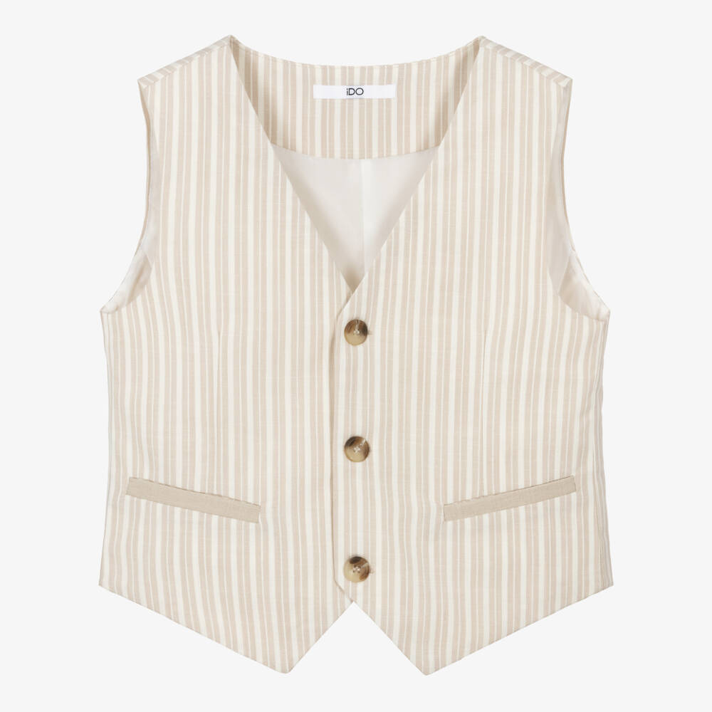 iDO-Boys Beige & Ivory Striped Waistcoat | Childrensalon