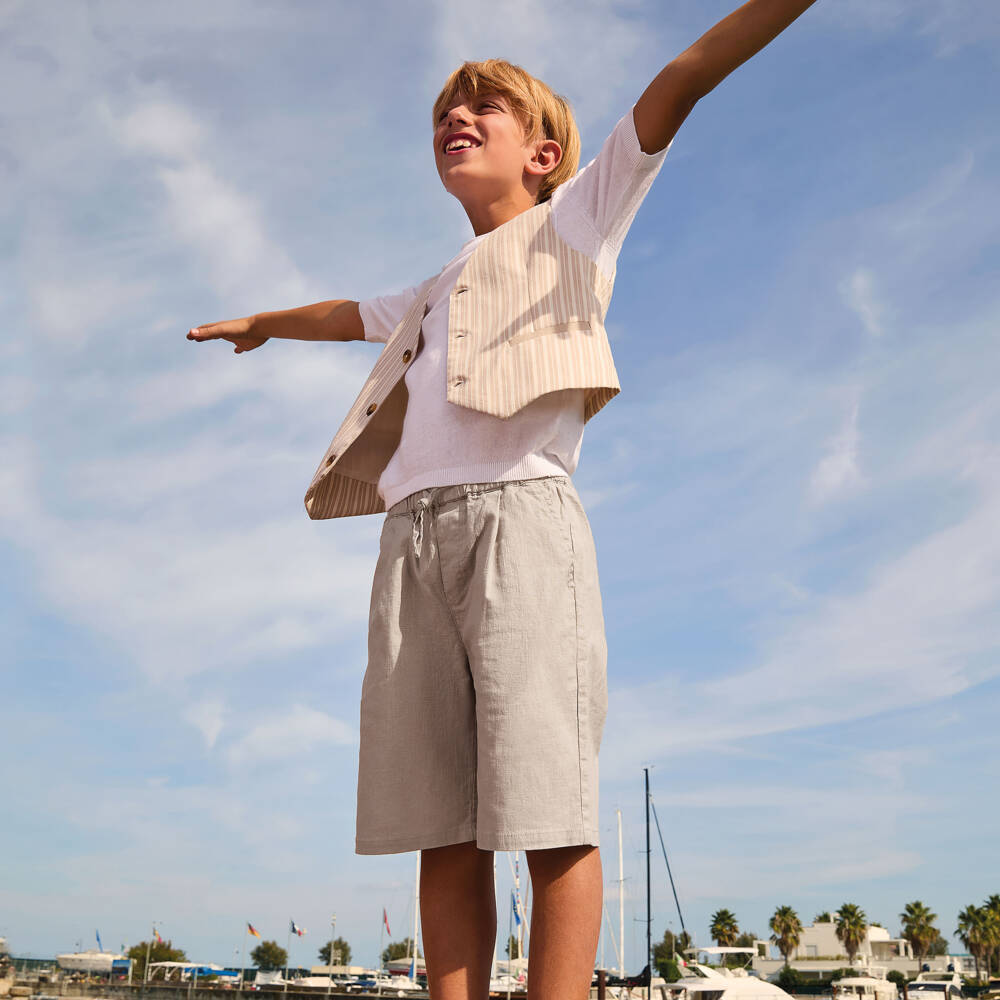 iDO-Boys Beige & Ivory Striped Waistcoat | Childrensalon