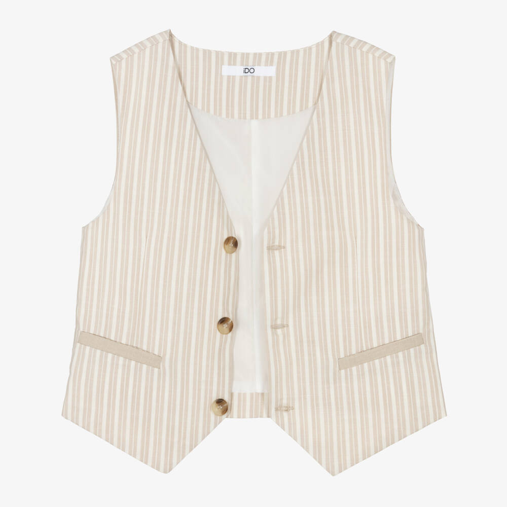 iDO-Boys Beige & Ivory Striped Waistcoat | Childrensalon