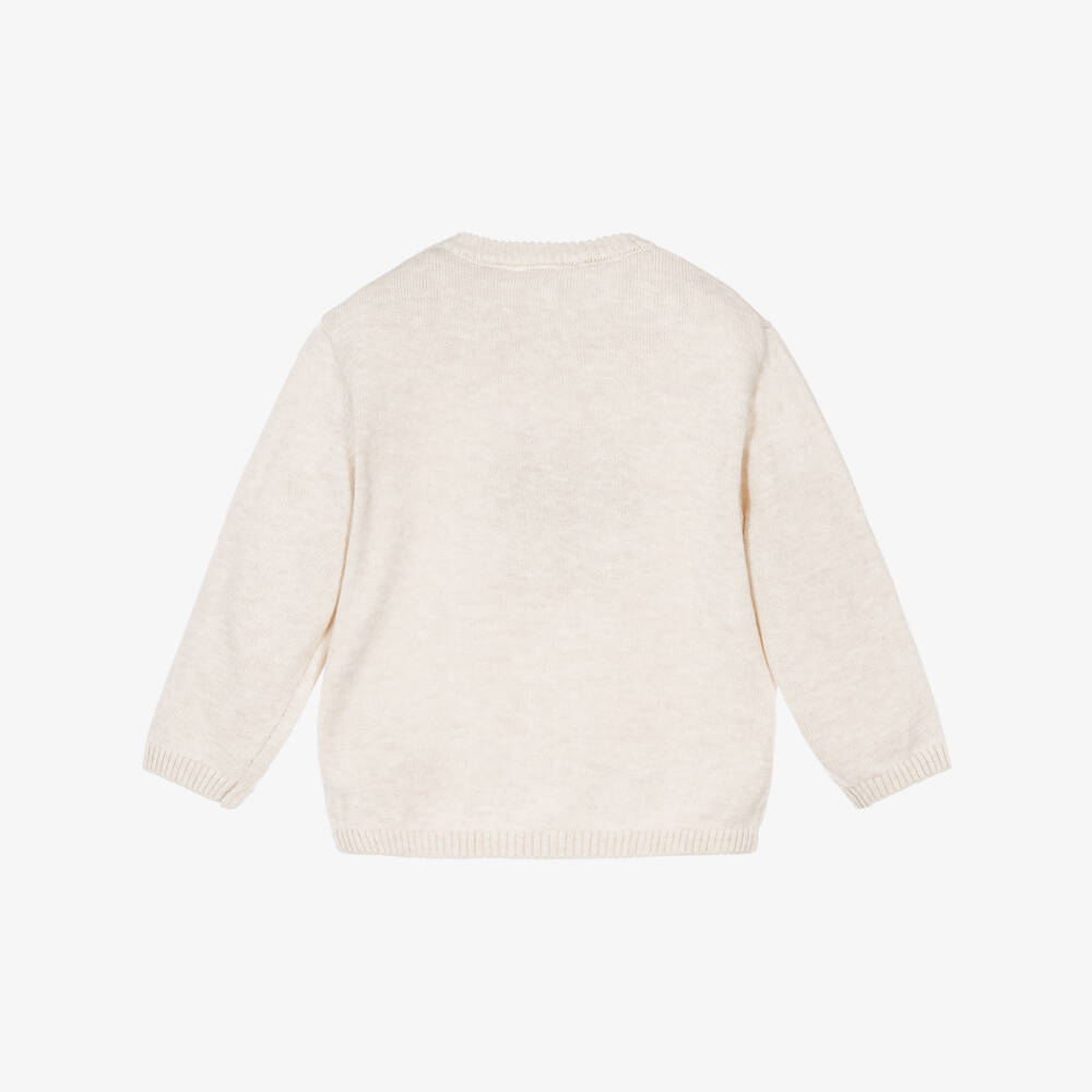 iDO-Boys Beige Knitted Sweater with Puppy Motif | Childrensalon