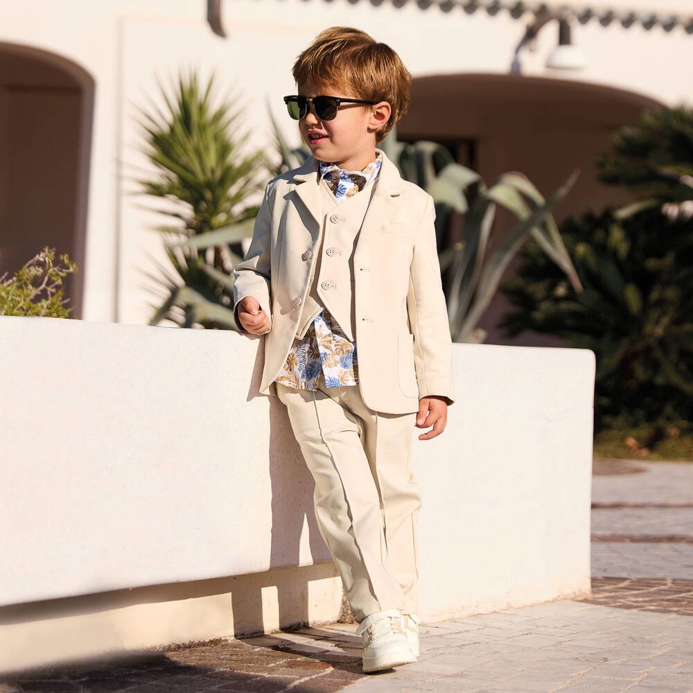 iDO-Boys Beige Milano Jersey Blazer | Childrensalon