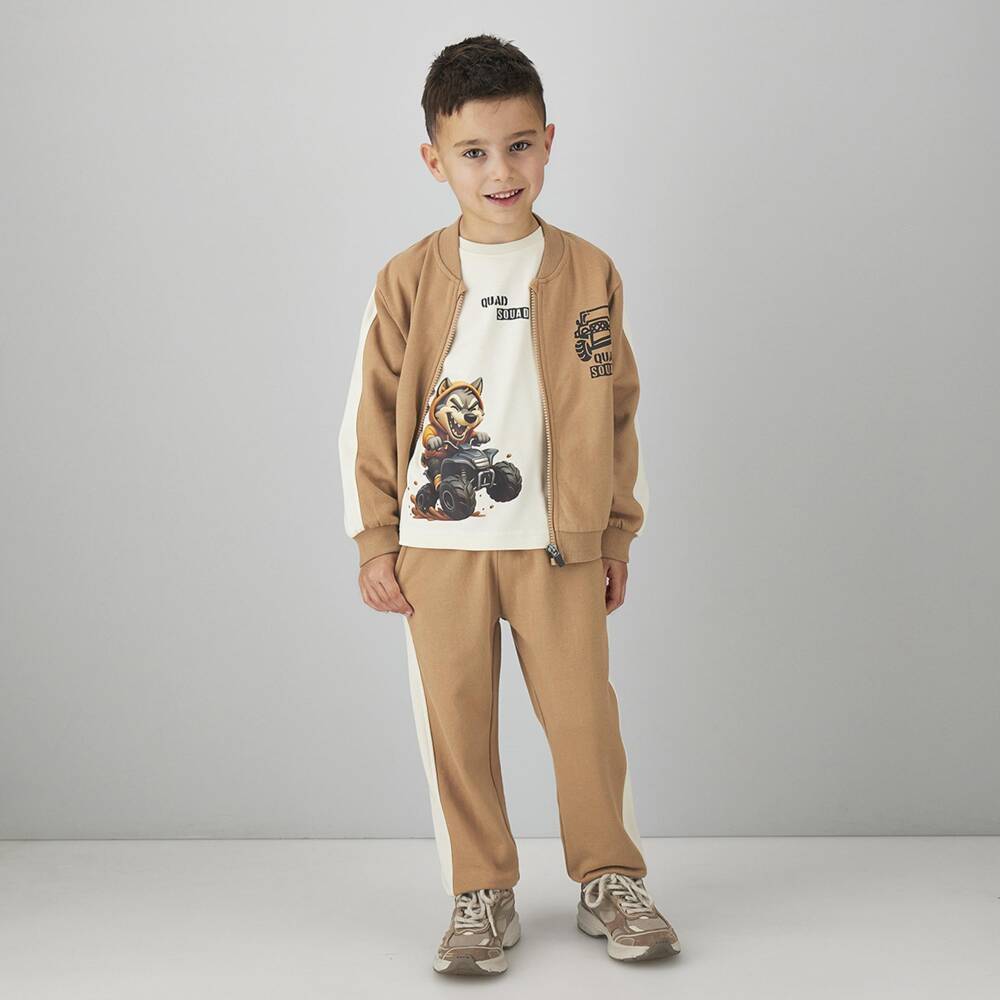 iDO-Boys Beige Quad Squad Tracksuit Set | Childrensalon