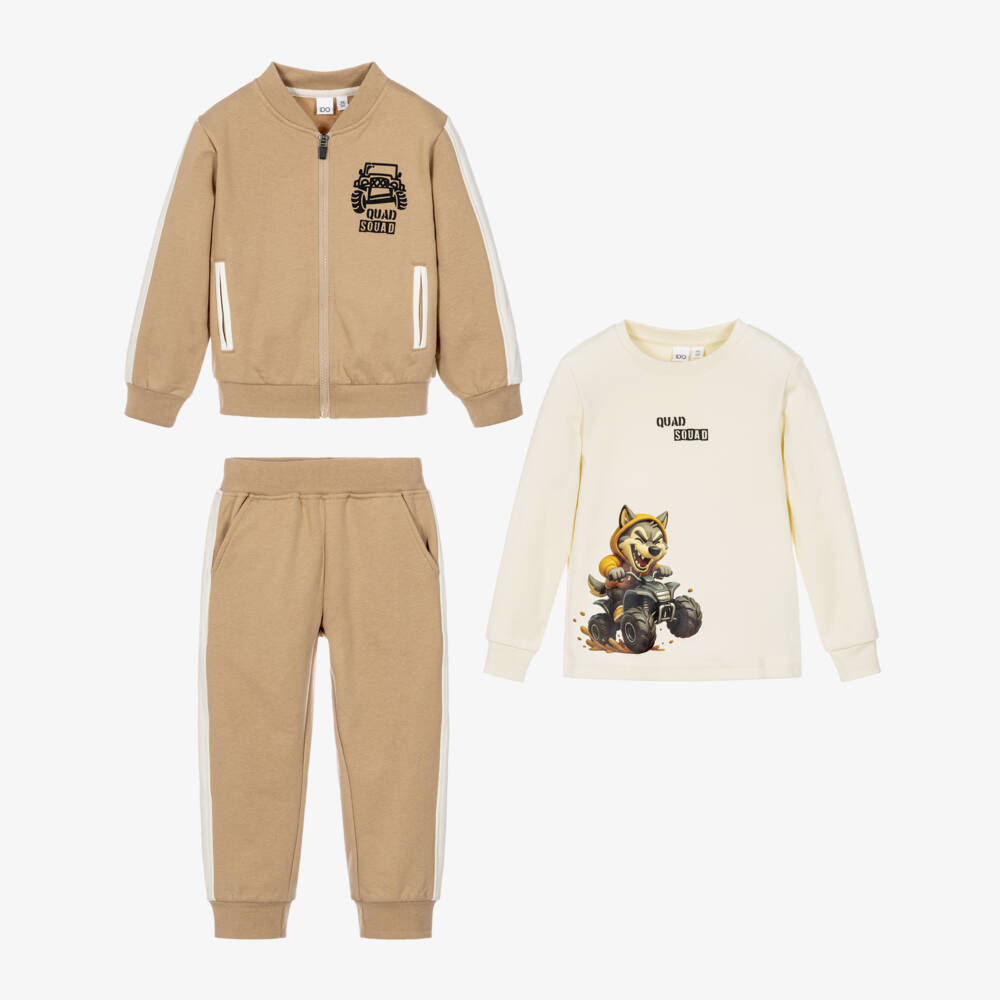 iDO-Boys Beige Quad Squad Tracksuit Set | Childrensalon