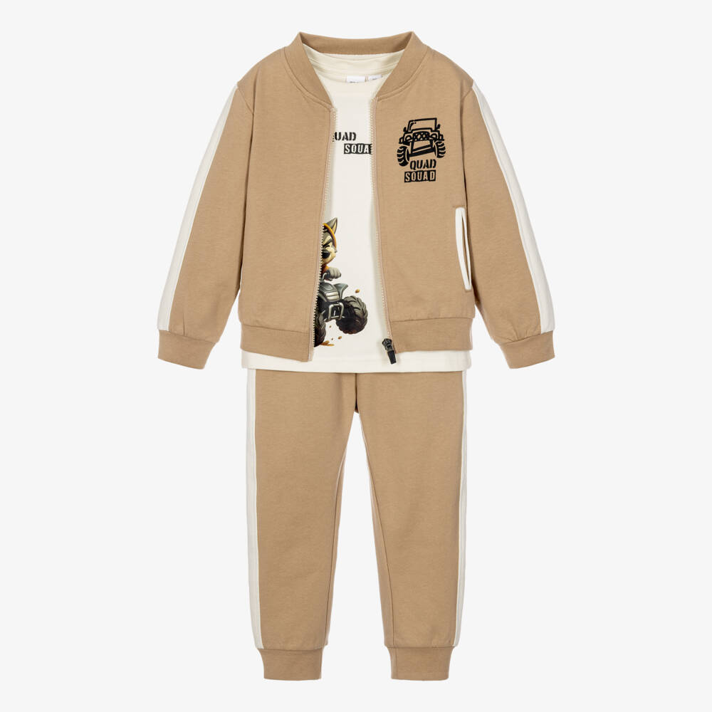 iDO-Boys Beige Quad Squad Tracksuit Set | Childrensalon