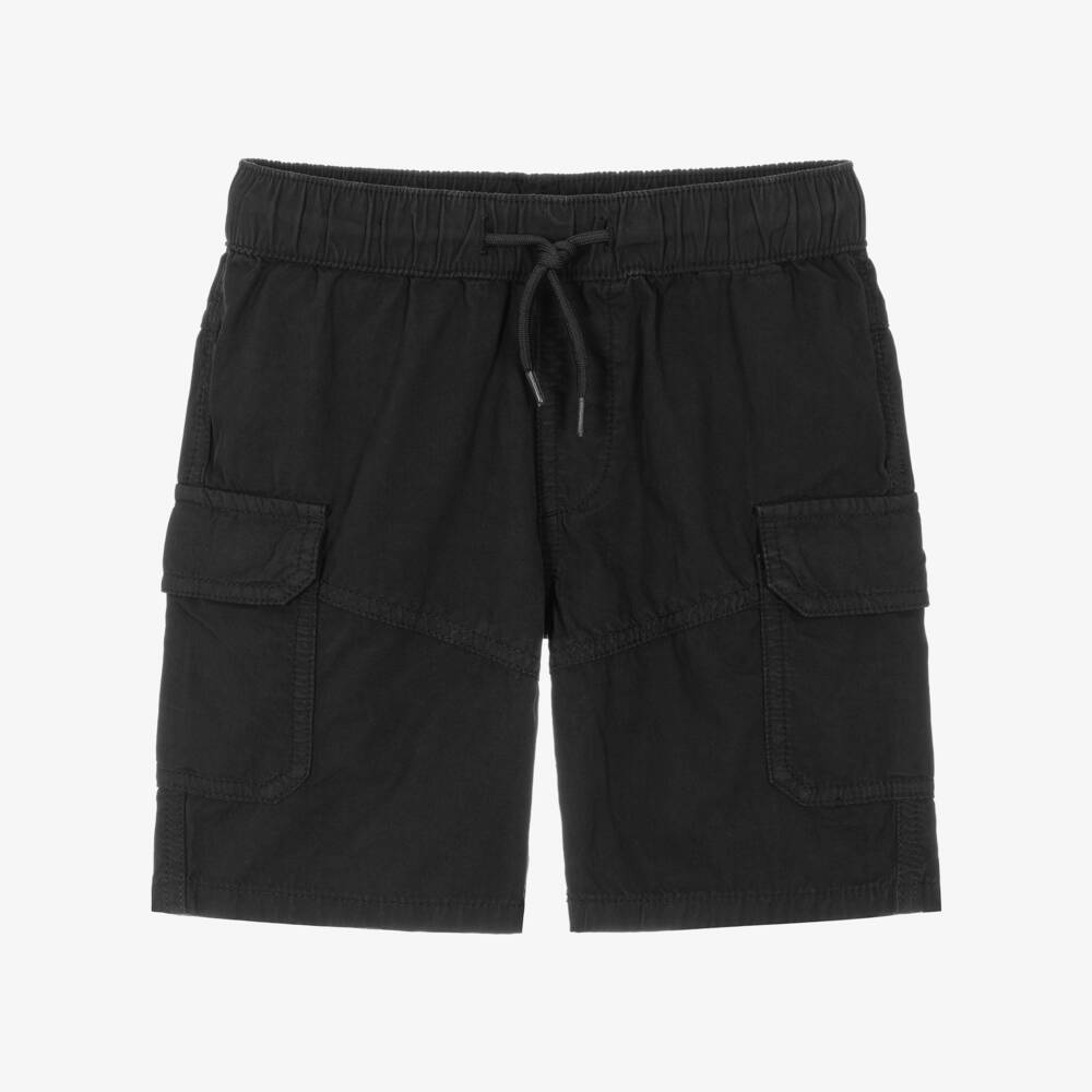 iDO-Boys Black Cotton Cargo Shorts | Childrensalon