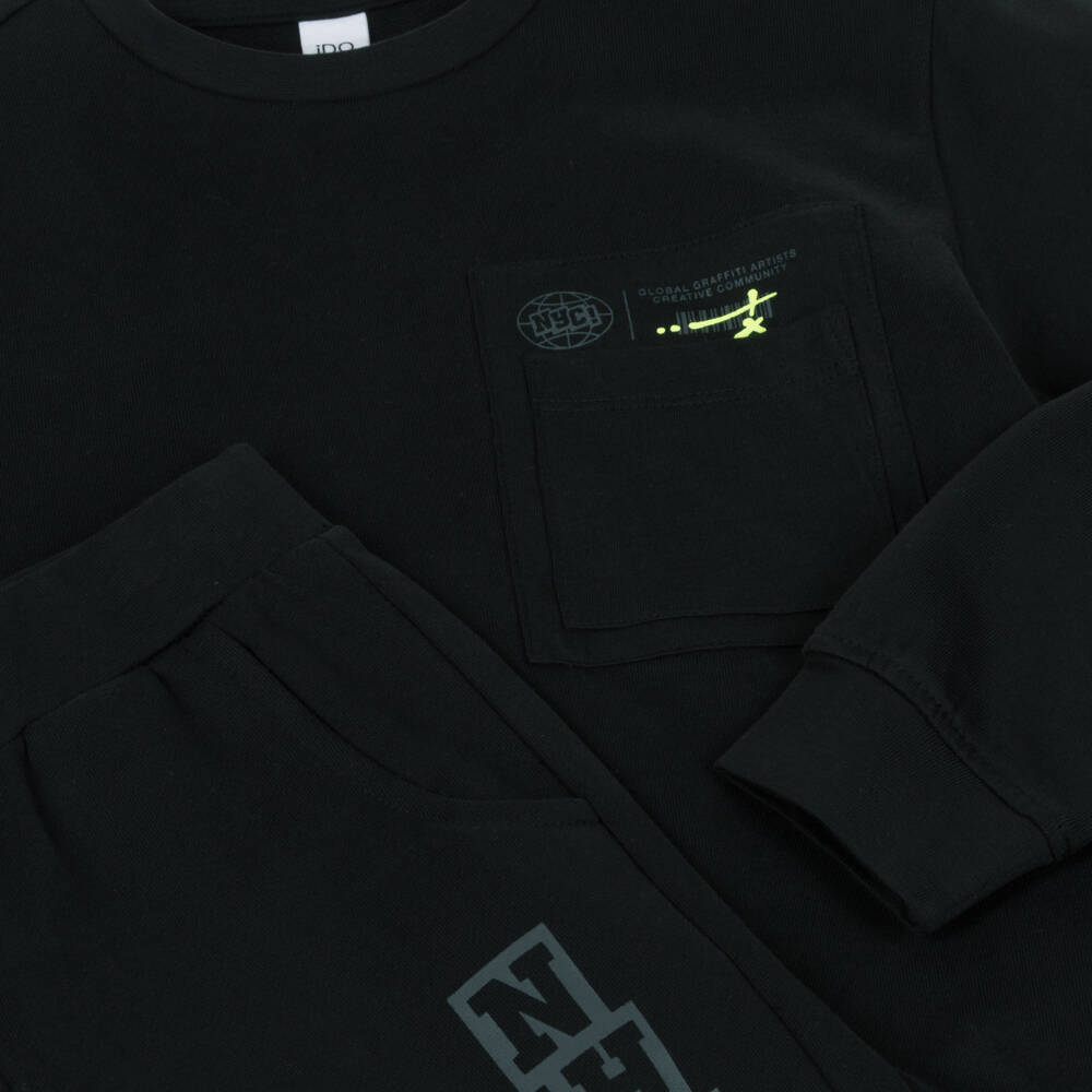 iDO-Спортивный костюм черный хлопковый с принтом граффити для мальчиков | Childrensalon