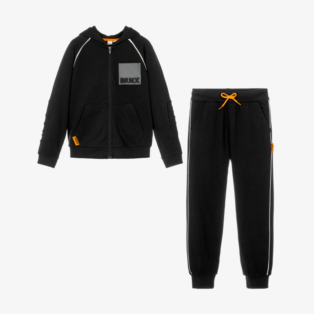 iDO-Boys Black Cotton Jersey BRNX Tracksuit | Childrensalon