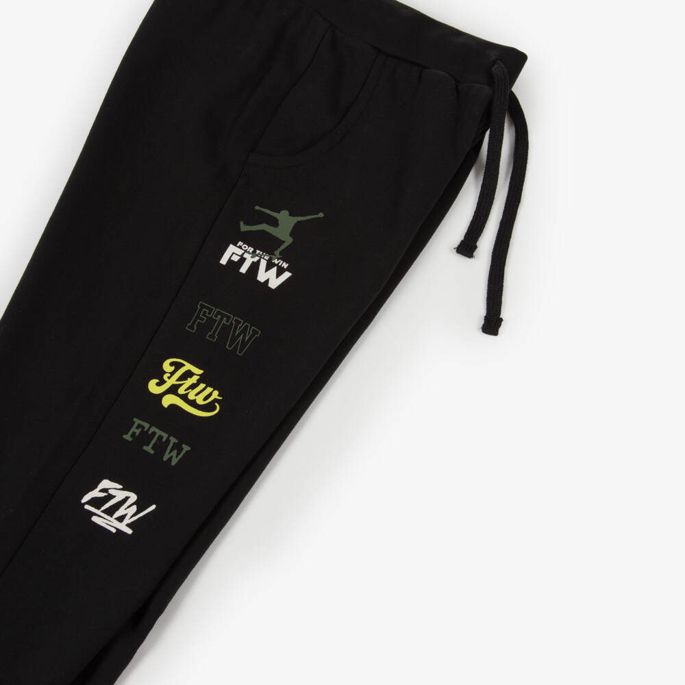 iDO-Boys Black & Green Slogan Print Hooded Tracksuit  | Childrensalon