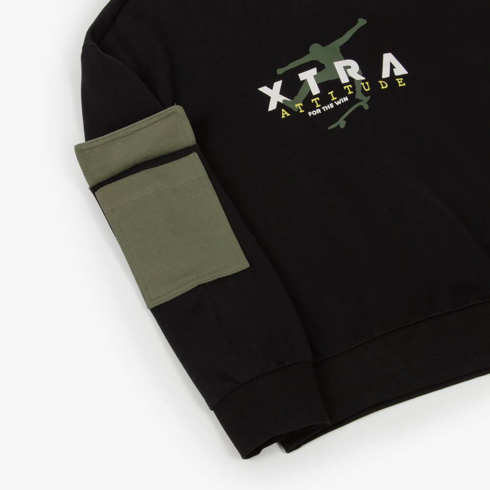 iDO-Boys Black & Green Slogan Print Hooded Tracksuit  | Childrensalon