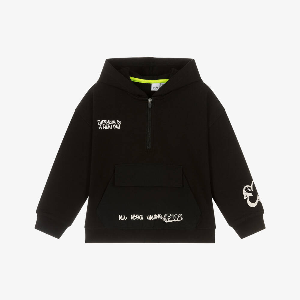 iDO-Boys Black Quarter Zip Hooded Sweatshirt | Childrensalon
