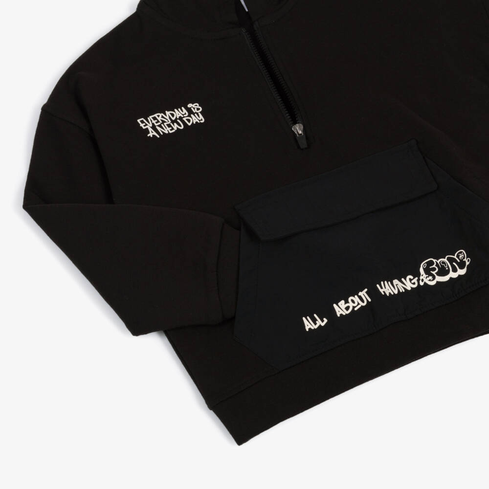 iDO-Boys Black Quarter Zip Hooded Sweatshirt | Childrensalon