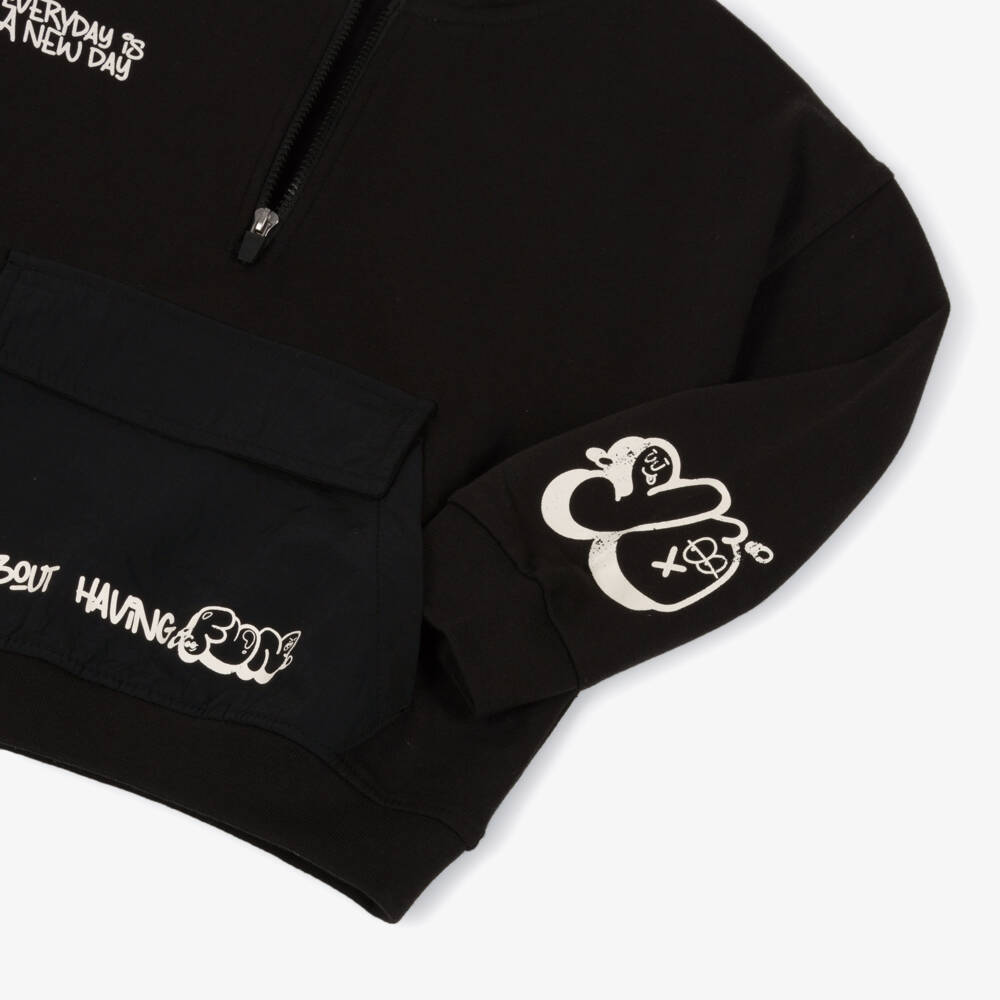 iDO-Boys Black Quarter Zip Hooded Sweatshirt | Childrensalon