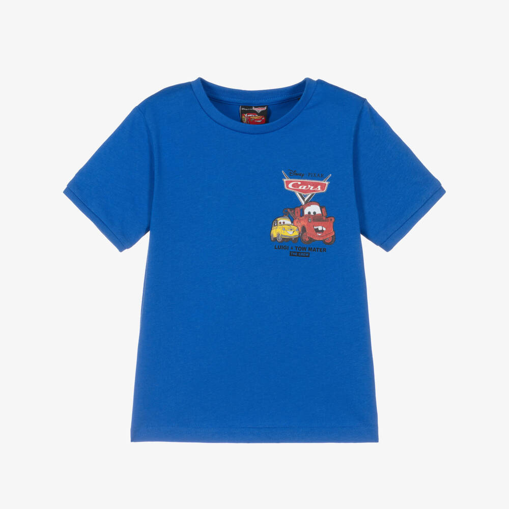 iDO-Boys Blue Cars Print Cotton Jersey T-Shirt | Childrensalon