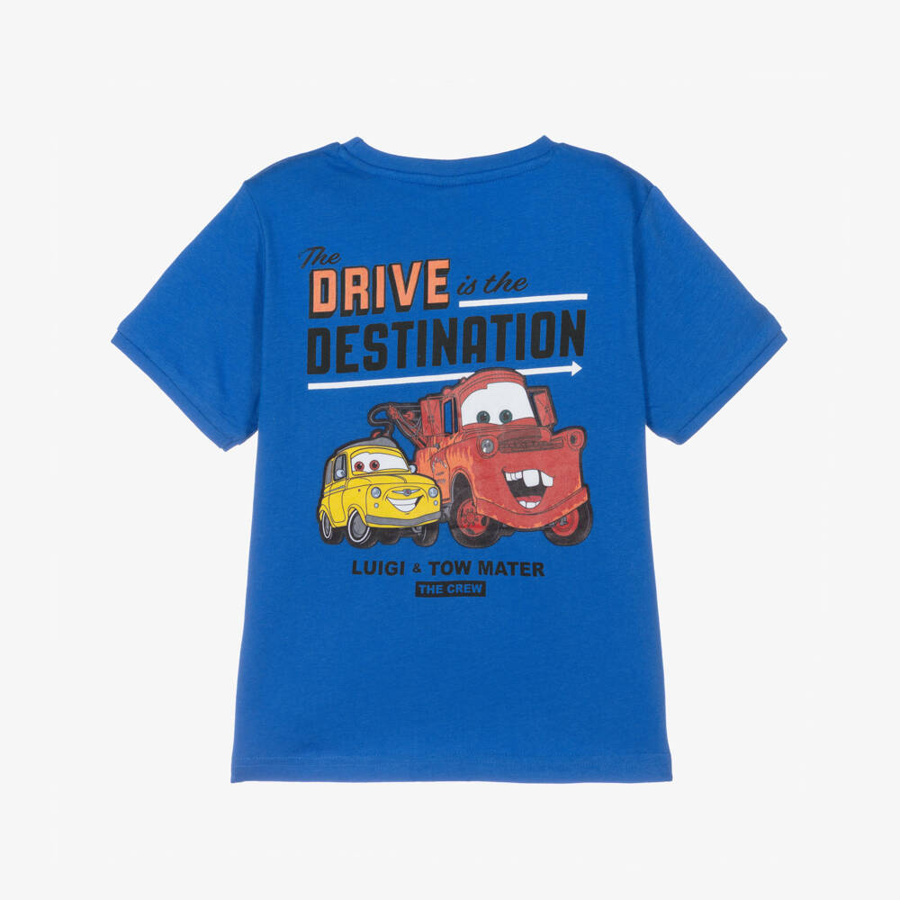 iDO-Boys Blue Cars Print Cotton Jersey T-Shirt | Childrensalon