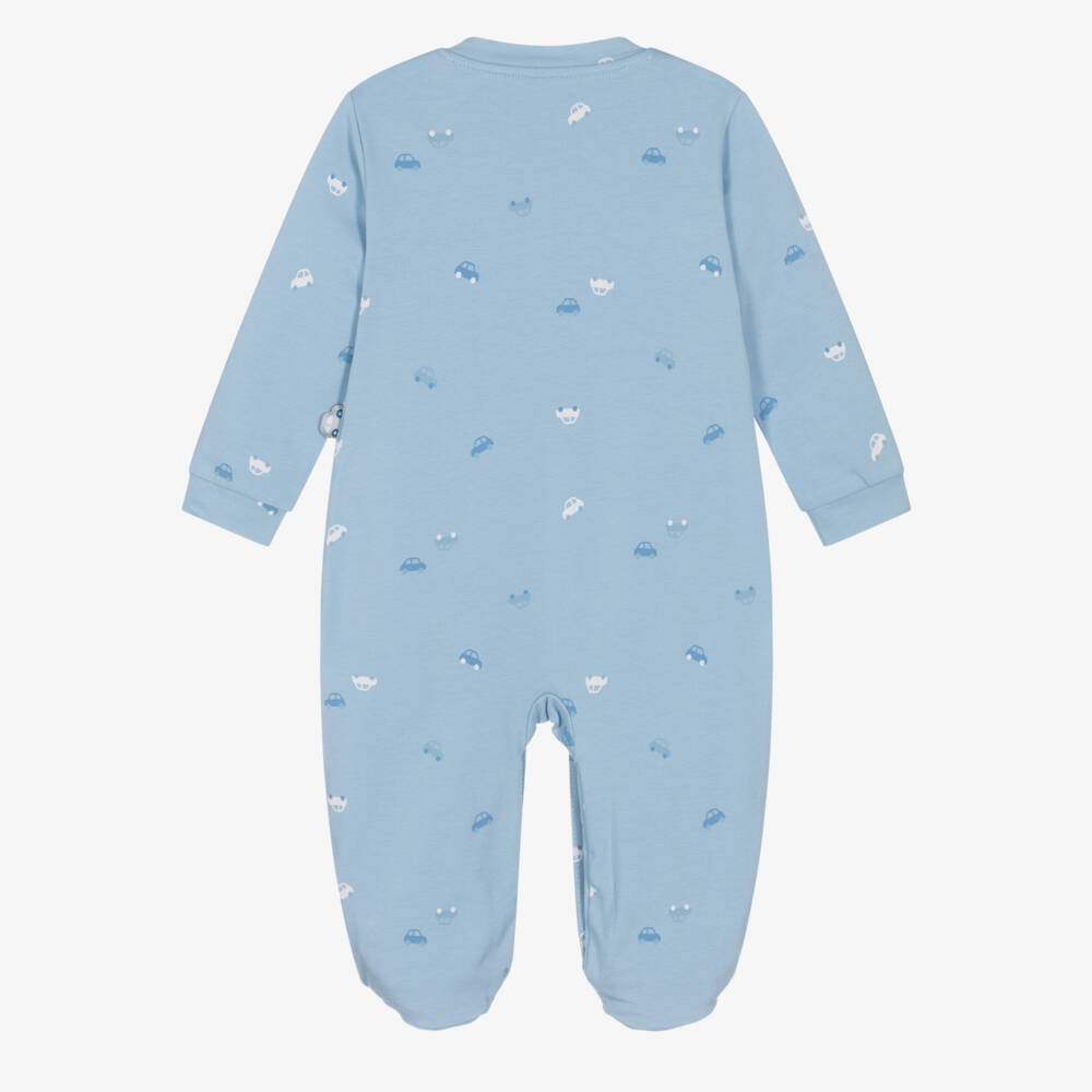 iDO Мини-Boys Blue Cotton Car Print Babygrow | Childrensalon