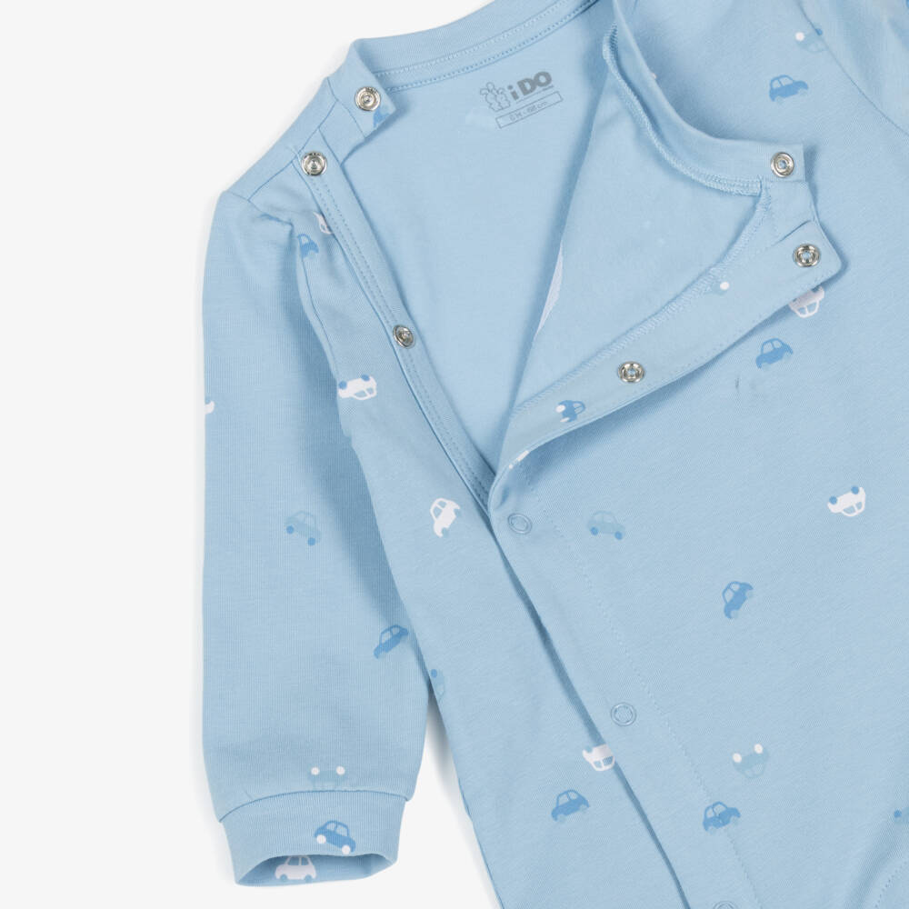 iDO Мини-Boys Blue Cotton Car Print Babygrow | Childrensalon