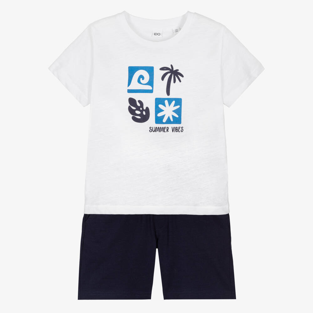 iDO-Boys Blue Cotton Summer Vibes Shorts Set | Childrensalon
