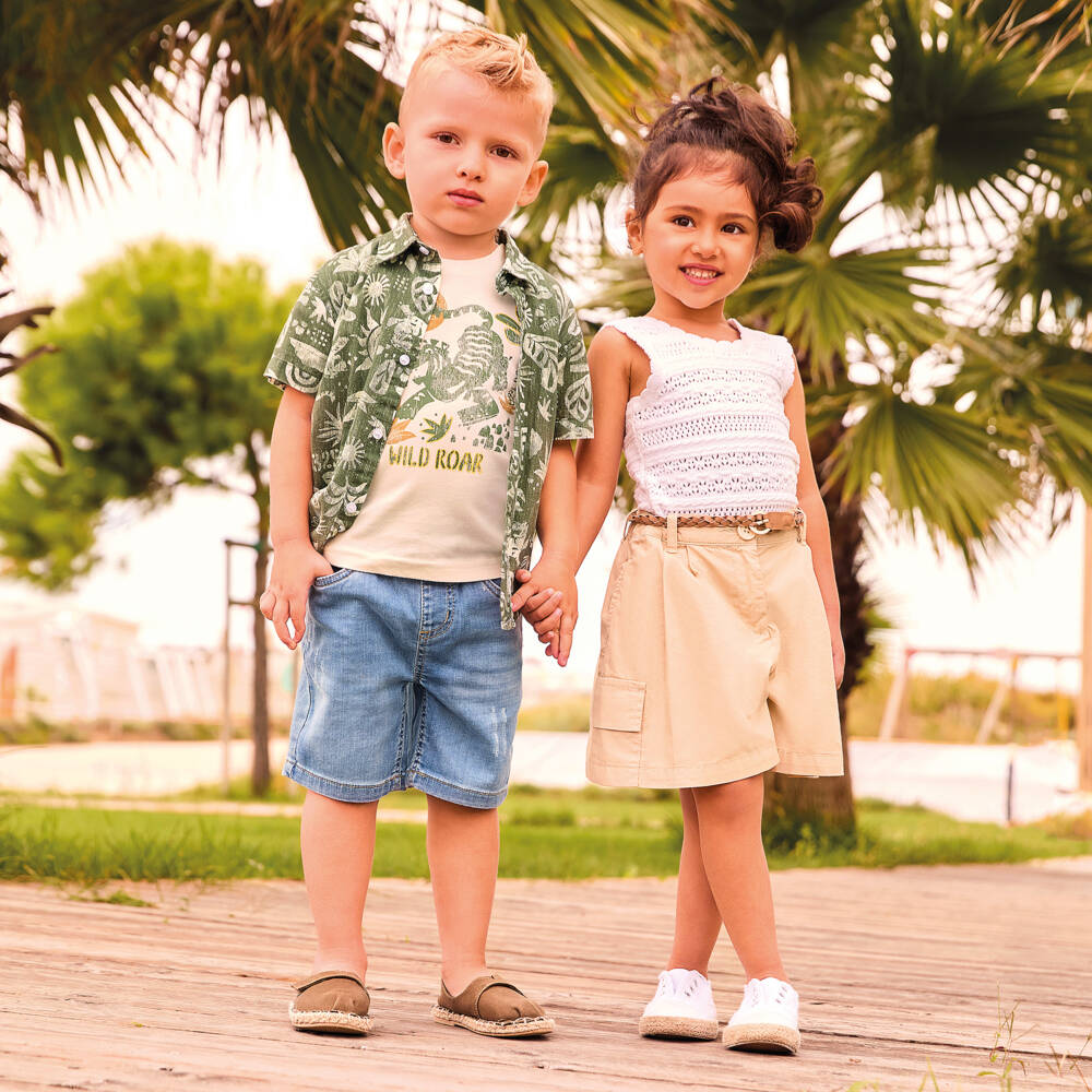 iDO-Boys Blue Denim Shorts with Distressed Detailing | Childrensalon