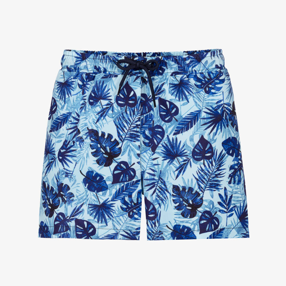 iDO-Boys Blue Palm Leaf Print Swim Shorts | Childrensalon