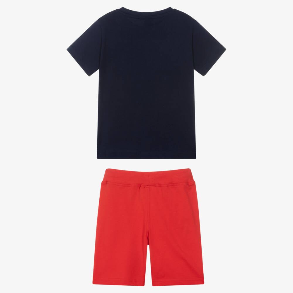 iDO-Boys Blue & Red Cotton Shorts Set with Tennis Club Graphic | Childrensalon