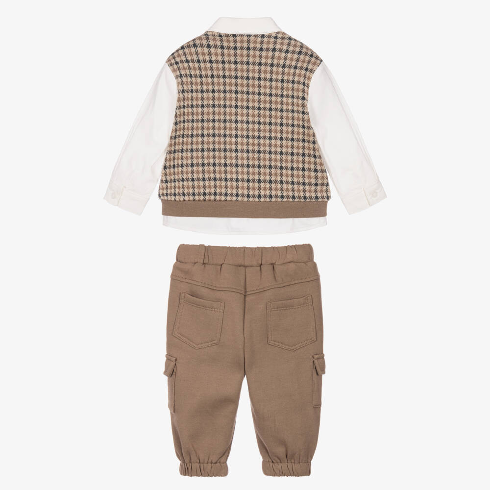 iDO-Boys Brown Check Trousers Set | Childrensalon
