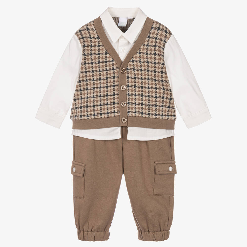 iDO-Boys Brown Check Trousers Set | Childrensalon
