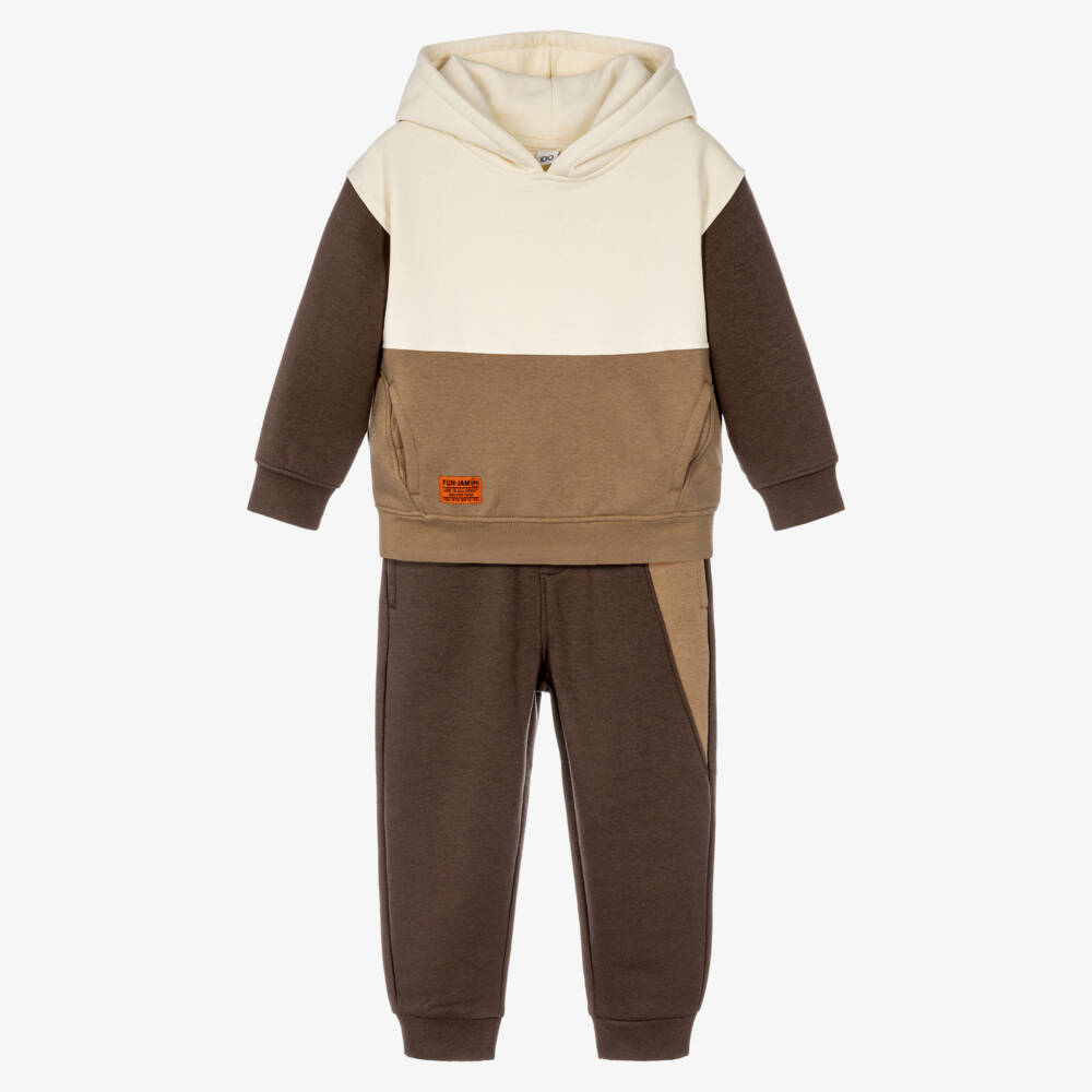 iDO-Boys Brown Colourblock Hooded Tracksuit | Childrensalon