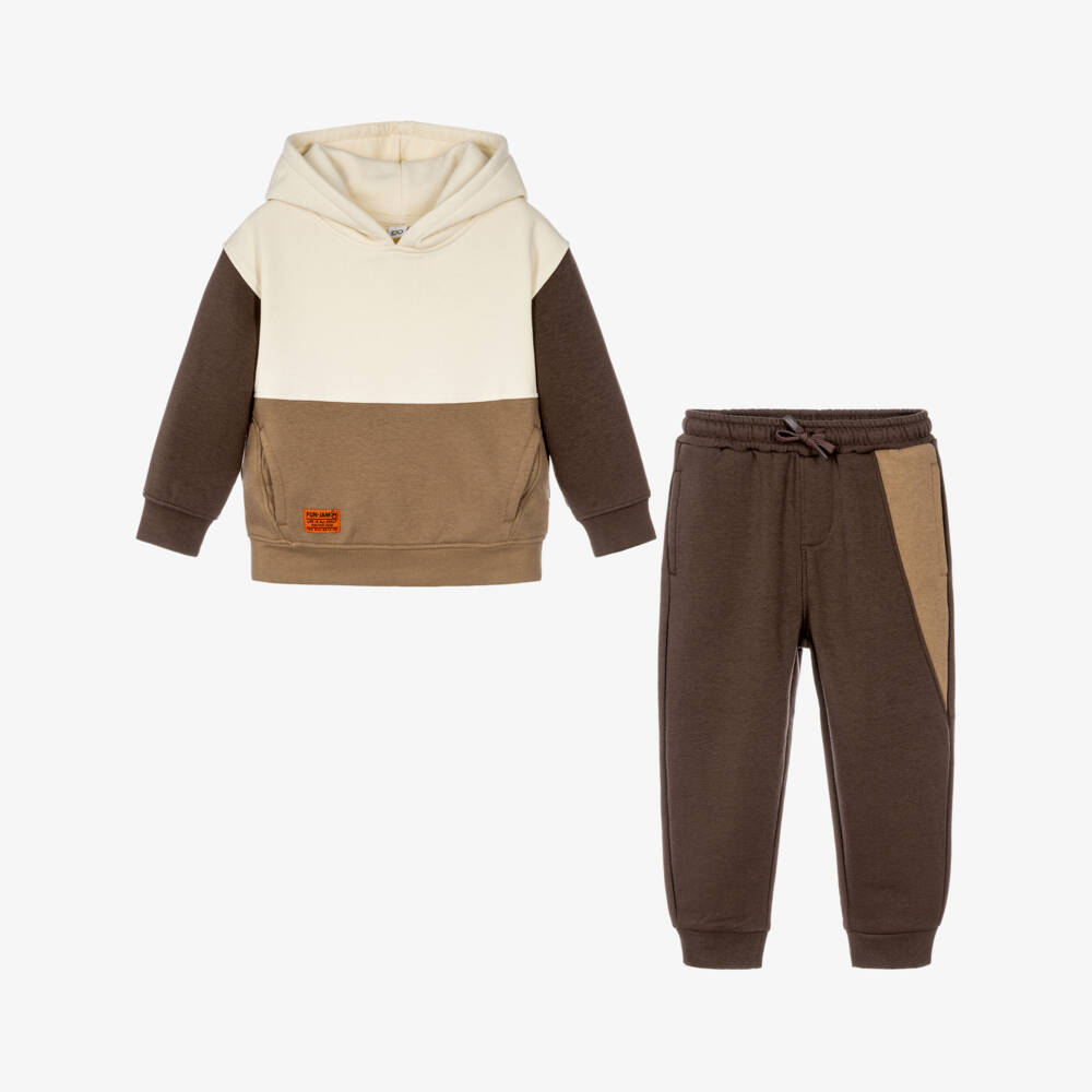 iDO-Boys Brown Colourblock Hooded Tracksuit | Childrensalon
