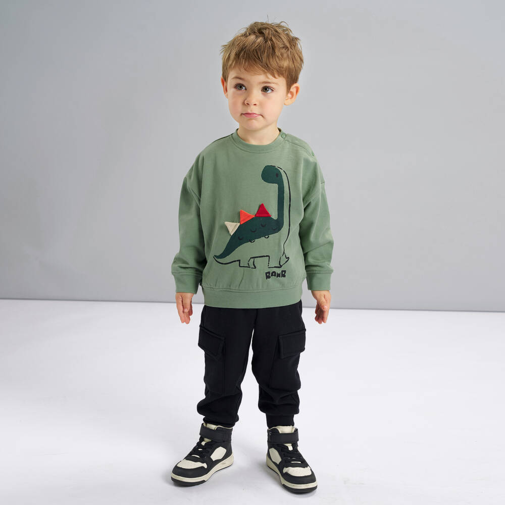 iDO-Boys Green & Black Cotton Dinosaur Tracksuit | Childrensalon