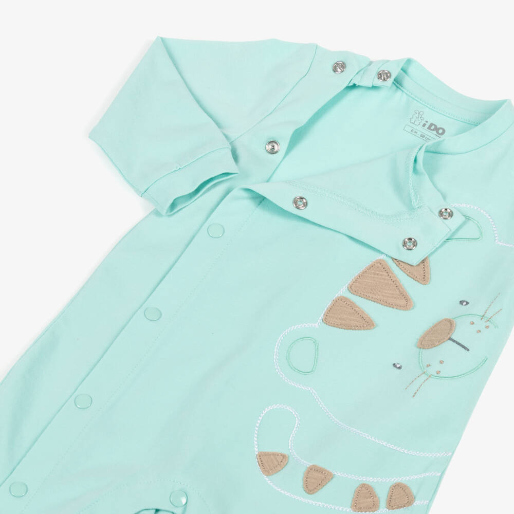 iDO-Boys Green Cotton Babygrow with Tiger Motif | Childrensalon