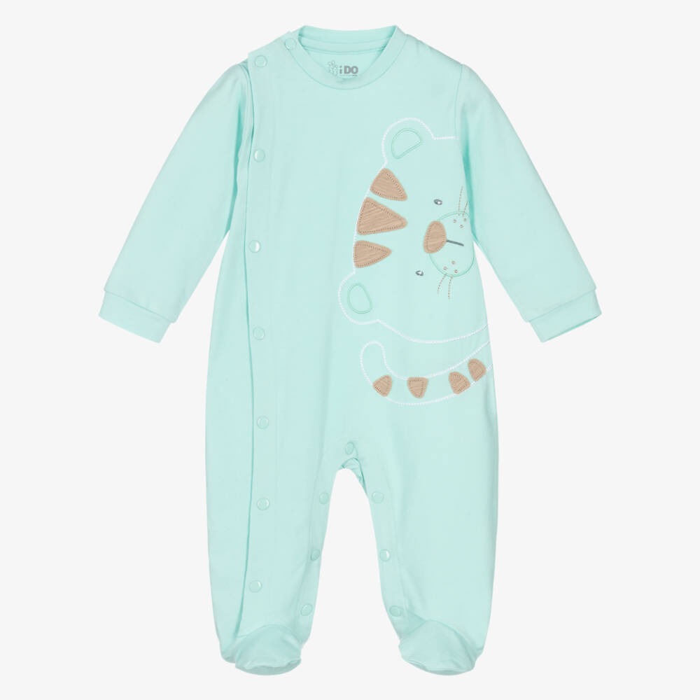 iDO-Boys Green Cotton Babygrow with Tiger Motif | Childrensalon