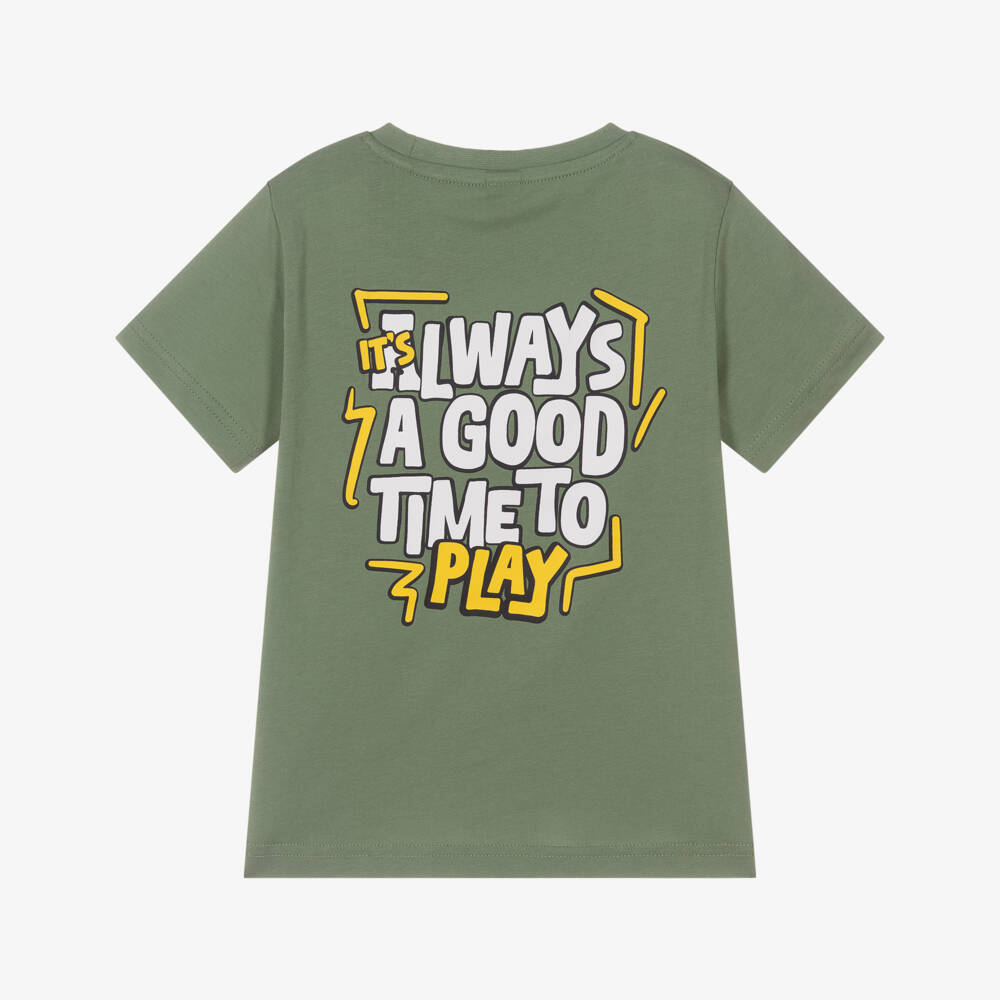 iDO-Boys Green Cotton Gaming Themed T-Shirt | Childrensalon