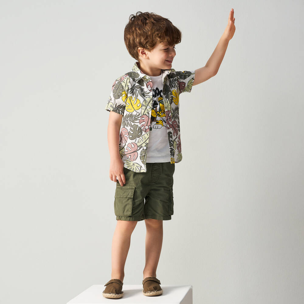 iDO Baby-Boys Green Cotton Leaf Print Shirt | Childrensalon