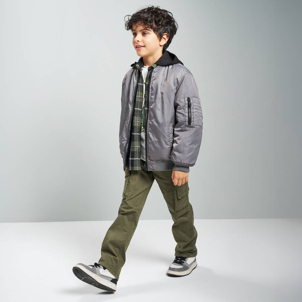 iDO-Boys Green Cotton Straight Fit Cargo Trousers | Childrensalon