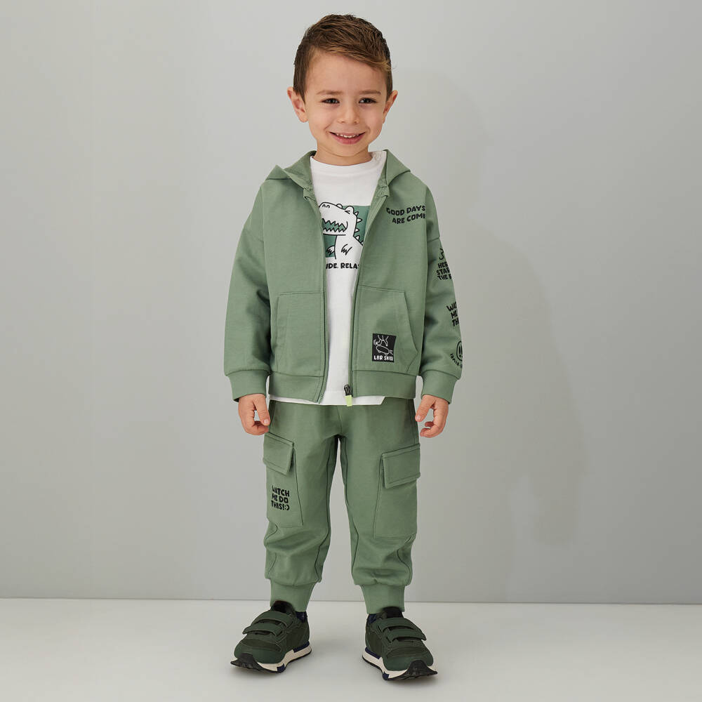 iDO-Boys Green Cotton Tracksuit & T-Shirt Set | Childrensalon