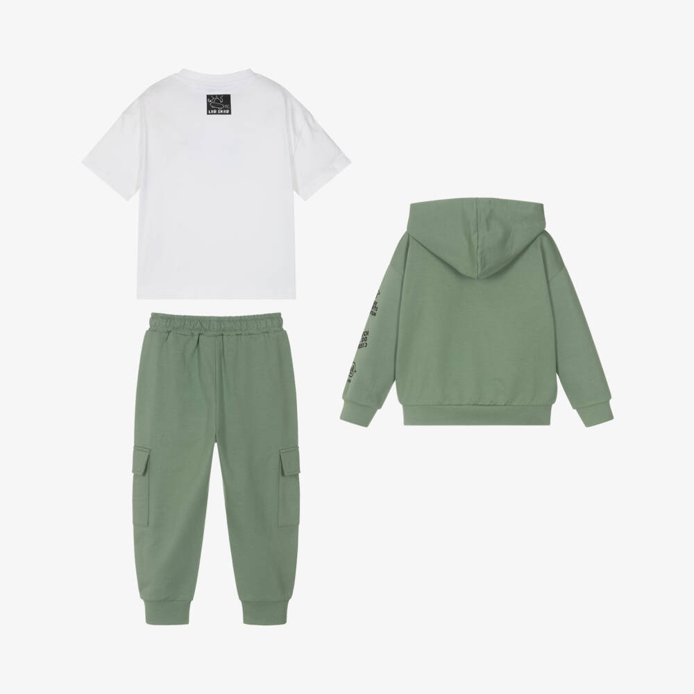 iDO-Boys Green Cotton Tracksuit & T-Shirt Set | Childrensalon