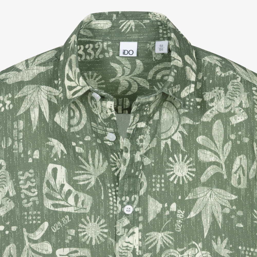 iDO-قميص قطن بطبعة لون أخضر وعاجي للأولاد | Childrensalon