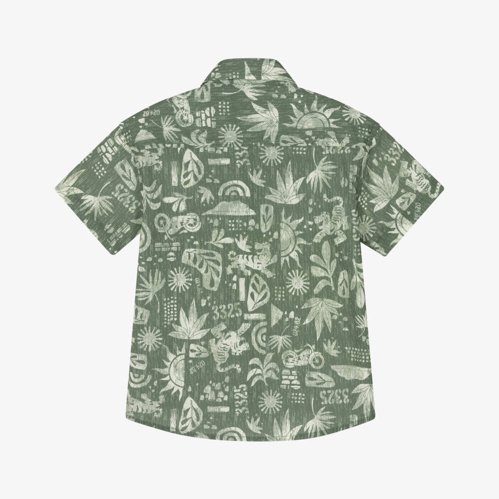 iDO-قميص قطن بطبعة لون أخضر وعاجي للأولاد | Childrensalon