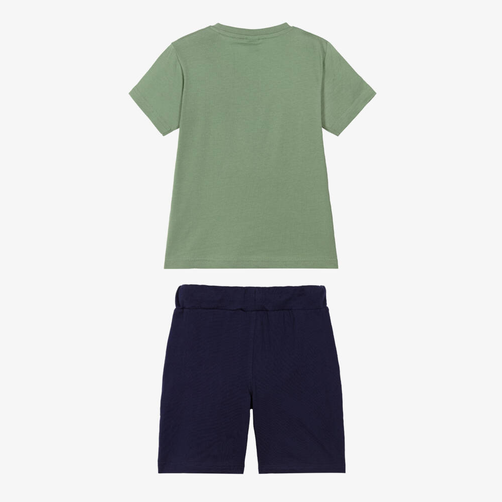 iDO-Boys Green & Navy Blue Cotton Shorts Set with NYC Bear Print | Childrensalon
