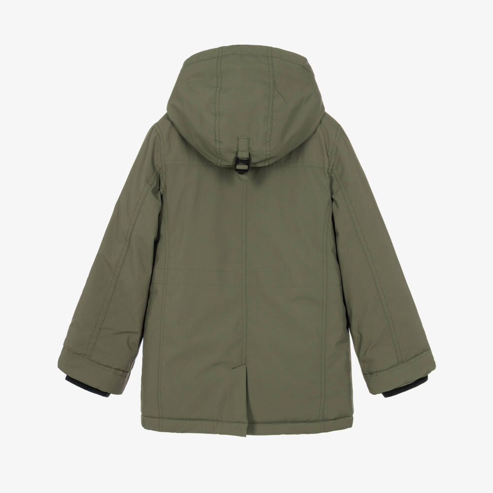 iDO-Boys Green Parka Coat with Fleece Lining | Childrensalon